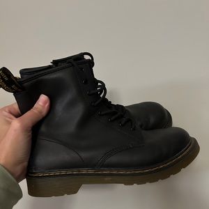 doc marten black leather combat boots - youth size 5, women’s size 6.5